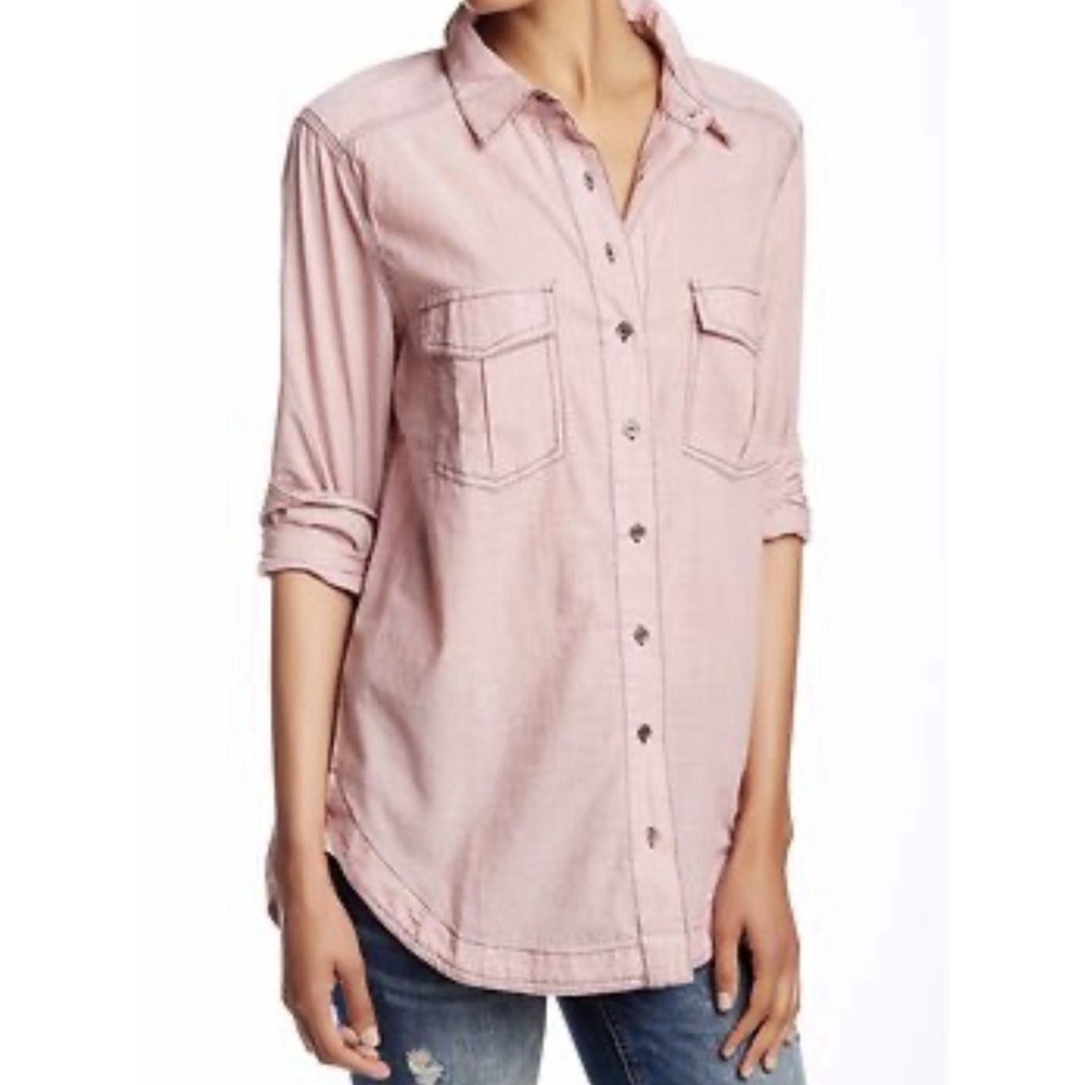 Vintage Free People Button Downโ Shirt Women's Medium Pink Gauzy Parisian Barbie
